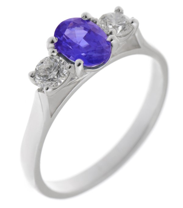 Rosaline oval shape tanzanite and round brilliant cut diamond trilogy ring main image