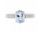 Bella classic oval aquamarine ring with round diamond set shoulders top view