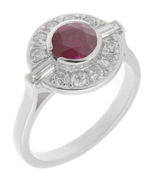 Clarice Art deco round ruby and diamond halo cluster ring main image