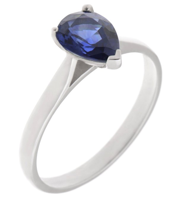 Classic pear shape blue sapphire solitaire ring main image