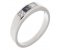 Channel set square blue sapphire centre and princess cut diamond trilogy ring main image