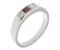 Channel set square ruby centre and princess cut diamond trilogy ring main image