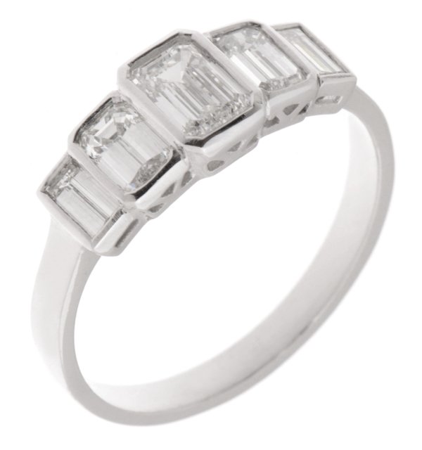 Art deco emerald and baguette cut diamond five stone eternity ring main image