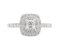 Double halo cushion cut diamond cluster ring with round diamond set single shoulders top view