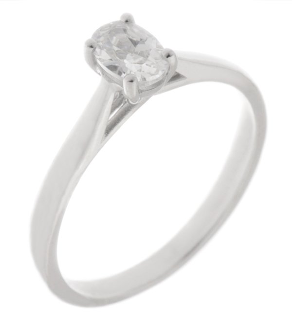 Kiss style oval cut diamond solitaire engagement ring main image