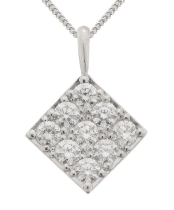 Square shaped round brilliant cut diamond cluster pendant main image