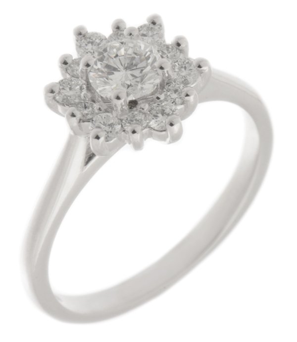 Snowflake round brilliant cut diamond halo cluster ring main image