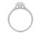 Cushion cut diamond halo engagement ring with diamond set split shoulders side view