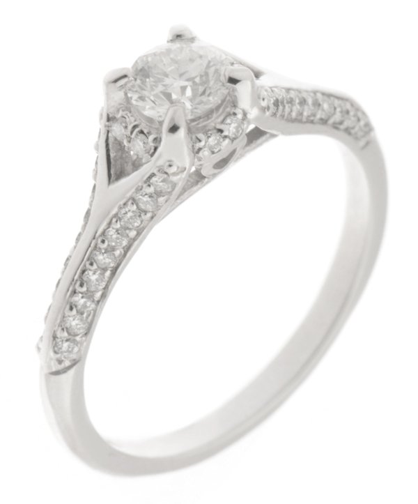 Round diamond engagement ring with split bevelled shoulders main image