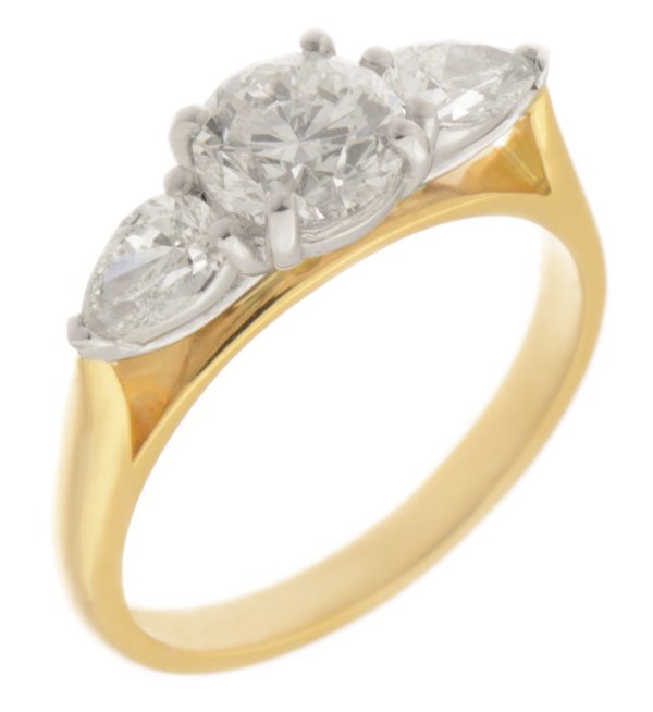 Olivia round brilliant cut diamond engagement ring with pear shape diamond shoulders main omage