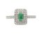 Double halo green Emerald cluster ring with round diamond set shoulders top view