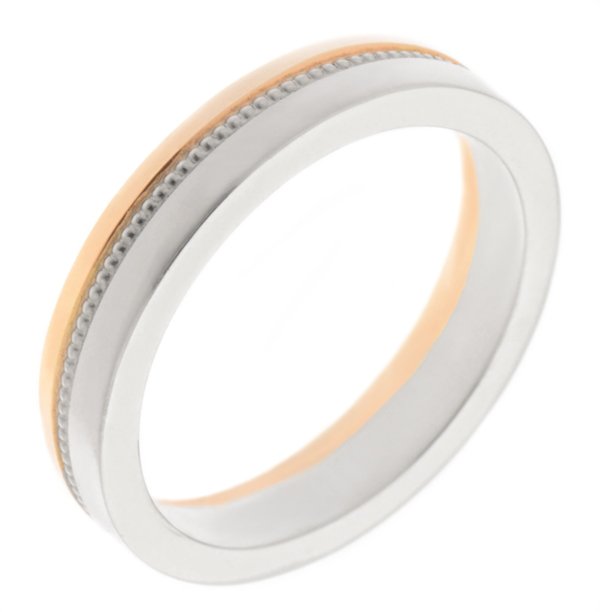 Red and white gold wedding band with a milled beaded centre main image
