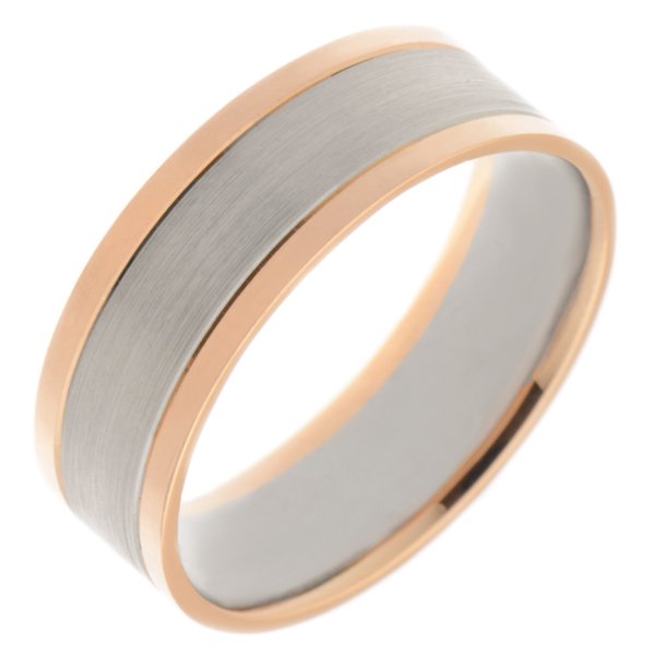 Red and white gold flat wedding band with groove design main image