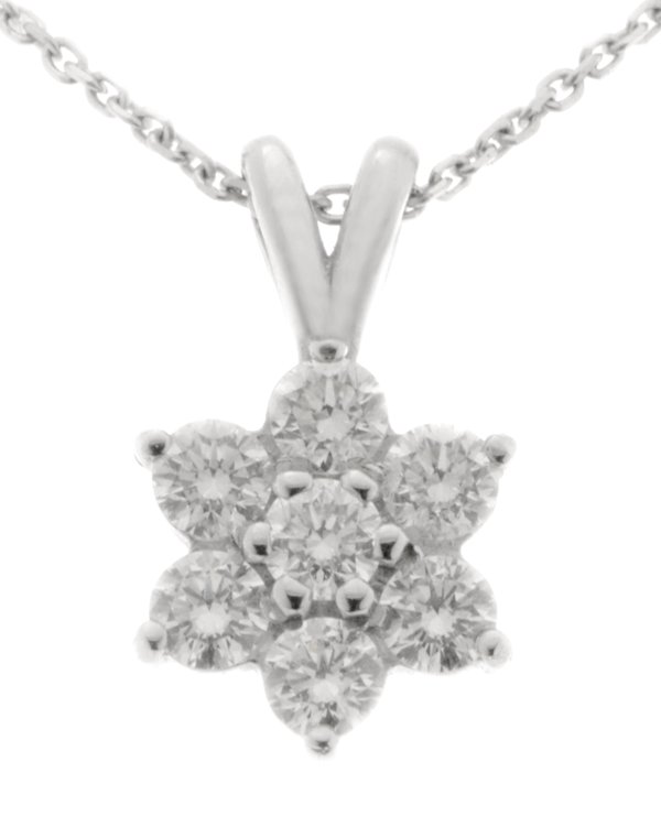 Classic daisy style round brilliant cut diamond cluster pendant main image