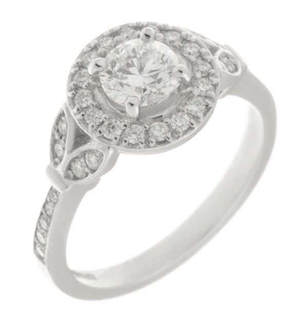 Fancy vintage style round brilliant cut diamond halo cluster ring main image