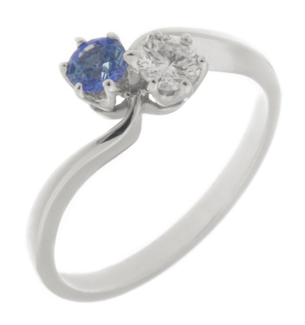 Duelette two stone crossover blue sapphire and diamond ring main image