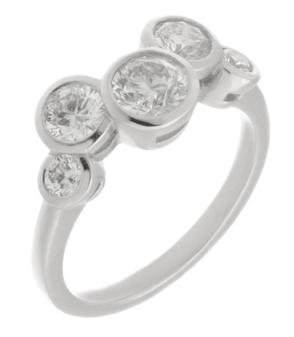Modern organic five stone round diamond bubble ring main image
