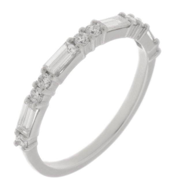 Contemporary baguette cut and round diamond half eternity ring main image