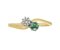 Duelette two stone crossover round emerald and diamond ring top view