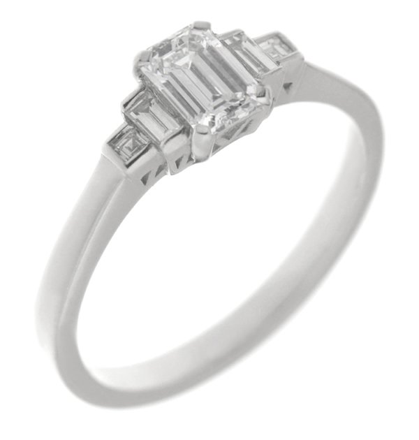 Art deco Enzo Emerald cut and baguette diamond engagement ring main