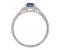 Art deco cushion cut blue sapphire and baguette diamond ring side view