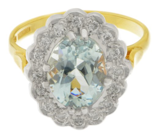 Classic oval Aquamarine and Diamond halo cluster ring main image