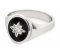 Oval black enamel and diamond star set signet ring angle view