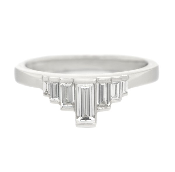 Crown Art Deco style baguette Diamond bar set ring top view