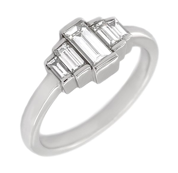 Art Deco style baguette cut Diamond five stone bar set cluster ring main image