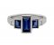 Art deco style baguette cut blue sapphire and diamond cluster ring top view