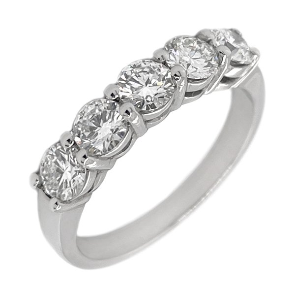 Classic five stone round diamond four claw set half eternity ring main image