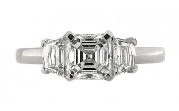 Art deco Asscher cut and Cadillac cut diamond engagement ring main image