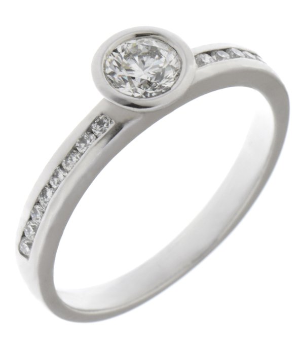 Devona round brilliant cut diamond solitaire engagement ring with diamond set band