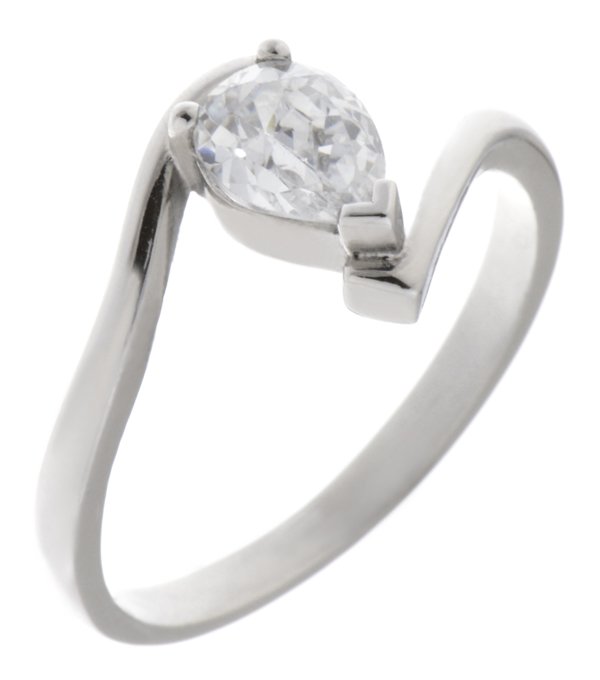 Paris pear shape diamond crossover solitaire engagement ring